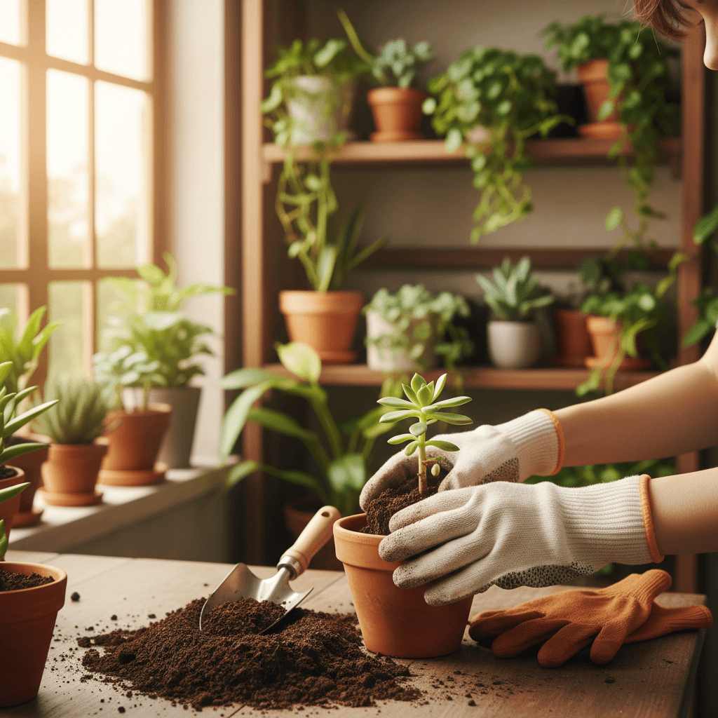 Hands planting a succulent during a life skills gardening activity